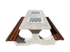 Set masa cu banci din beton, marmura alba si sezut din lemn