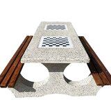 Set masa cu banci din beton, marmura alba si sezut din lemn